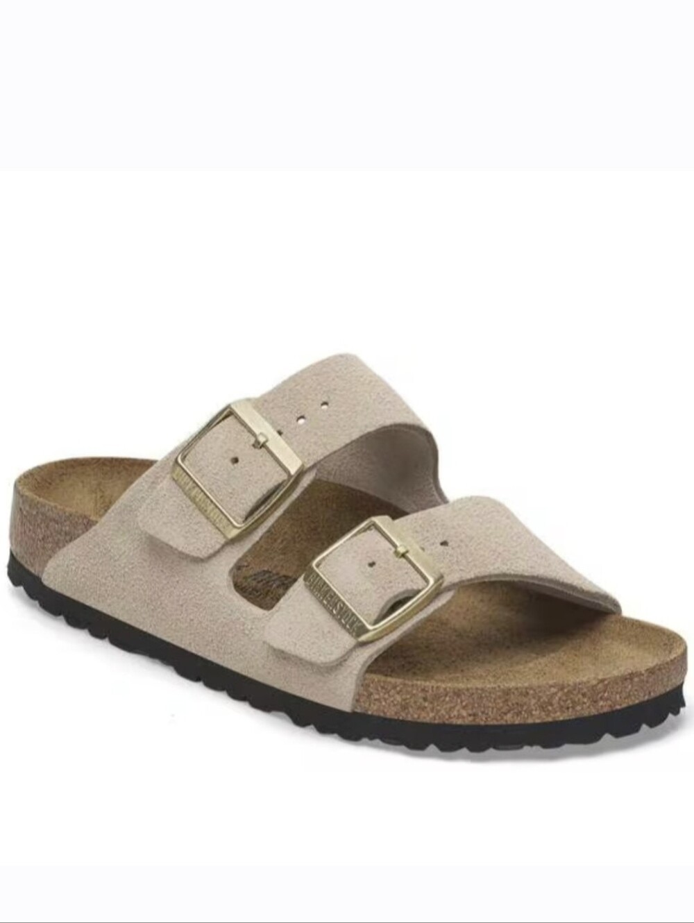 Birkenstock Arizona Soft Footbed Leather  Suede Two-Strap Sandal - Taupe